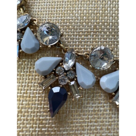 J. Crew Statement Necklace With Clear White & Navy Gemstone Accents On Gold-Tone - Picture 5 of 8